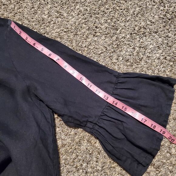 bryn WALKER Fran 100% Linen Bell Sleeve Black Flowy Top - Large - Picture 8 of 8